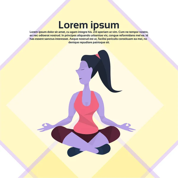 Violet Cartoon Teken Meisje Zit Pose Doen Yoga Oefeningen Gele — Stockvector