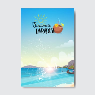 yaz plaj Manzara gündoğumu tatil rozet tasarım etiketi. Logo, şablonlar, davet için yazı, tebrik kartı, baskılar ve posterler sezon tatil.