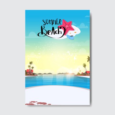 Villa Otel palmiye ağaç sunrise beach rozet yaz tatil tasarım etiketi sular. yazı logo, şablonlar, davetiye, tebrik kartı, baskılar ve posterler için sezon tatil.