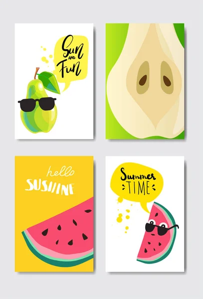 Set pear watermeloen badge geïsoleerde Typographic Design Label. Seizoen vakantie belettering voor logo, sjablonen, uitnodiging, wenskaarten, prenten en affiches. — Stockvector