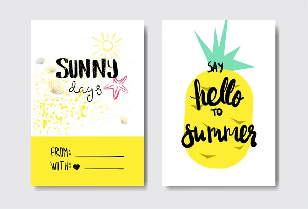 Set hello insignia de piña de verano Etiqueta de diseño tipográfico aislado. Letras de vacaciones de temporada para logotipo, plantillas, invitación, tarjeta de felicitación, impresiones y carteles . — Vector de stock