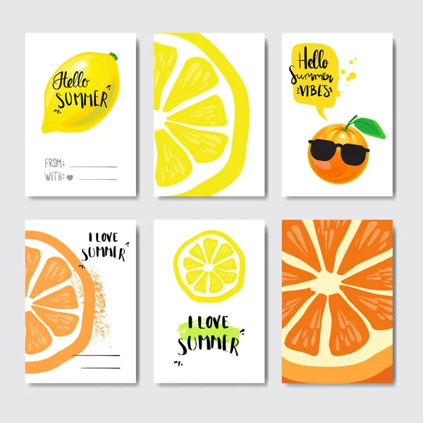 Set summer love citrus badge Isolated Typographic Design Label. Liburan musim surat untuk logo, Templat, undangan, kartu ucapan, cetakan dan poster . - Stok Vektor