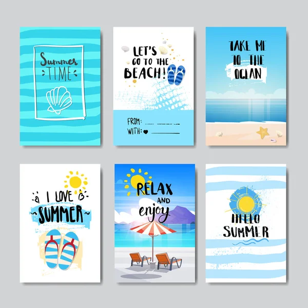 Set sunny beach badge Etiqueta de diseño tipográfico aislado. Letras de vacaciones de temporada para logotipo, plantillas, invitación, tarjeta de felicitación, impresiones y carteles . — Vector de stock