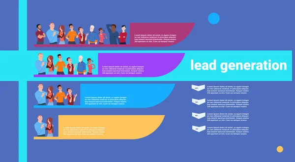 People lead generation steps stages business infographic. colorful diagram concept over white background copy space flat design — Stock Vector
