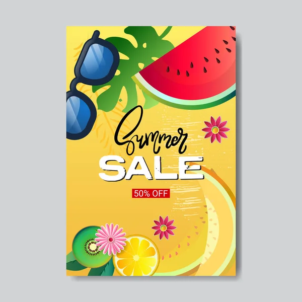 Zomer verkoop vers fruit belettering badge design label seizoen winkelen voor logo sjablonen uitnodiging wenskaart afdrukken en posters verticale — Stockvector