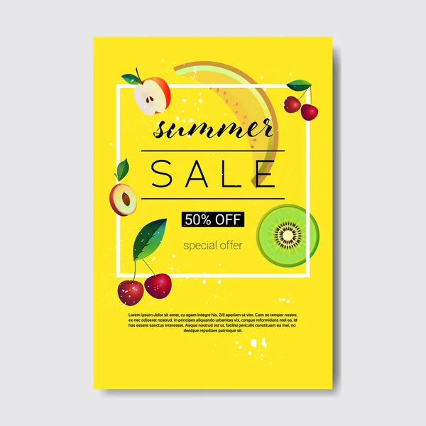 Sommar försäljning färska frukter bokstäver badge design etikett säsong shoppa logotyp mallar inbjudan gratulationskort utskrifter och affischer vertikala — Stock vektor