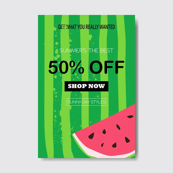Verkoop watermeloen belettering badge design label zomerseizoen winkelen voor logo sjablonen uitnodiging wenskaart afdrukken en posters verticale — Stockvector