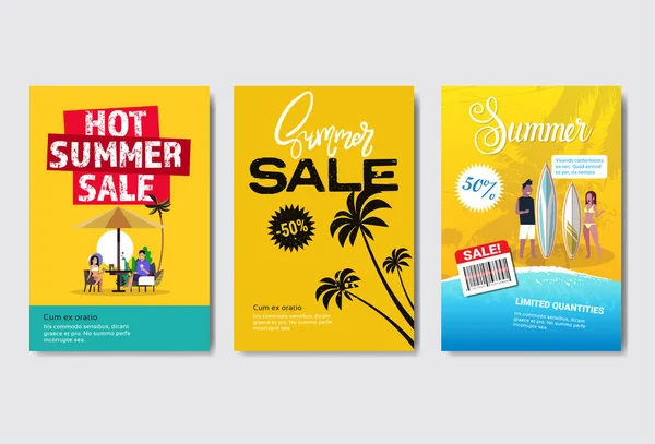 Set verkoop tropische palm surf vakantie design label zomerseizoen winkelen voor logo sjablonen uitnodiging wenskaart prenten en posters — Stockvector