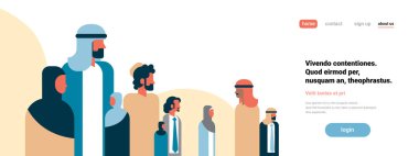 Arap insanların giyim iş kavramı adam kadın karikatür karakter siluet kopya alanı portre yatay banner Toplantı