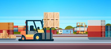 Forklift yükleyici palet istifleyici kamyon ekipman ambar Uluslararası teslim kavramı düz yatay banner