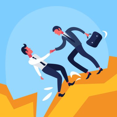 Yardım eli uçurum mali kriz çizgi film karakteri düz almak meslektaşım veren işadamı ofis çalışanı