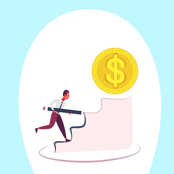 Hombre Negocios Allanar Camino Escalada Dólar Podio Estrategia Negocio Concepto — Vector de stock