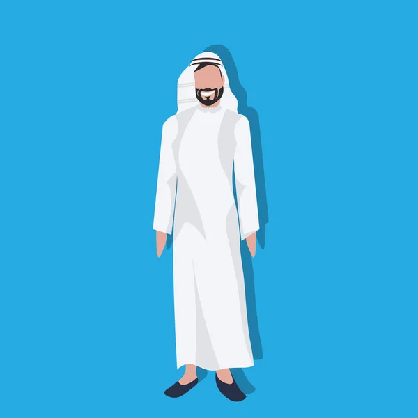 Arabic business man icon wearing traditional clothes arab businessman male cartoon character avatar blue background flat — Stock Vector