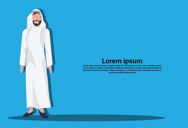 Arabo uomo d'affari icona indossare abiti tradizionali arabo uomo d'affari maschio cartone animato personaggio avatar blu sfondo piatto — Vettoriale Stock