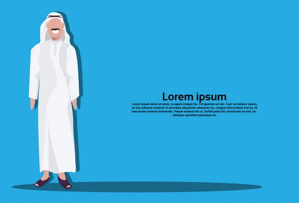 Arabo uomo d'affari icona indossare abiti tradizionali arabo uomo d'affari maschio cartone animato personaggio avatar blu sfondo piatto orizzontale copia spazio — Vettoriale Stock