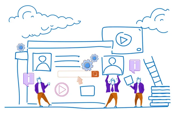 Media player online video webinar perfil concepto business people working together sketch doodle horizontal — Vector de stock