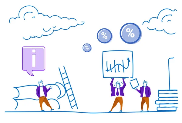 Oameni de afaceri analiză financiară graficul comerțului consultant analiză de afaceri informații concept om siluetă schiță orizontală doodle — Vector de stoc
