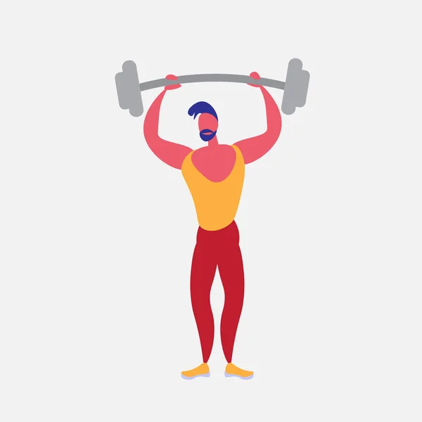 Deportista atleta celebración de la barra fuerte gimnasio fitness masculino personaje de dibujos animados estilo de vida saludable concepto aislado de longitud completa plana — Vector de stock