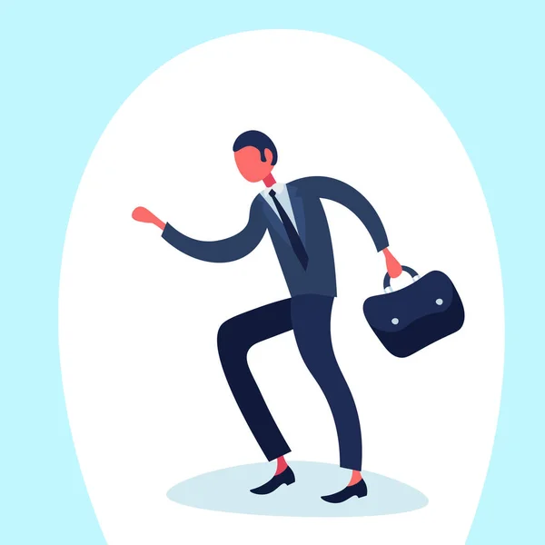 Üzletember megy üzleti találkozó bőrönd férfi szorgalmas folyamat koncepció karikatúra karakter elkülönített teljes hosszúságú lapos — Stock Vector
