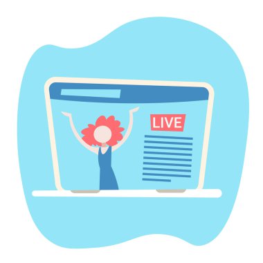 dizüstü ekran kız vlogger kanal canlı streaming video blogger vlog kavramı düz