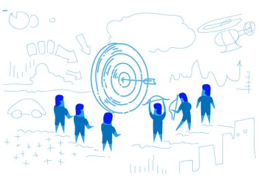 iş adamları ok isabet hedef Merkez dart tahtası başarı kavramı iş erkek kroki beyin fırtınası etrafında doodle