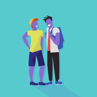 iki erkek arkadaş birlikte çizgi film karakteri tatil kavramı erkek siluetleri ayakta tam uzunlukta düz