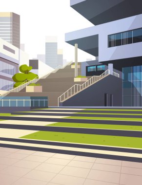 modern ofis merdiven dış görünümü gökdelen binalar üzerinde cityscape arka plan oluşturma dikey düz