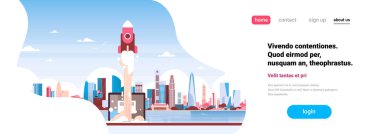 başlangıç roket yenilik city gökdelen panorama görünüm cityscape arka plan manzarası düz yatay banner kopya alanı üzerinde