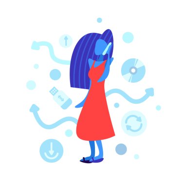 kadın telefonu meçhul kadın karikatür karakter siluet arama tam uzunlukta düz izole