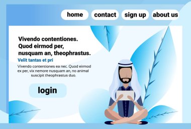 Arap adam oturuyor poz tablet erkek meçhul karikatür karakter yatay kopya alanı düz kullanarak çevrimiçi iletişim