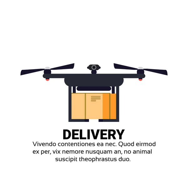 Drone repülő légi szállítási csomag szállítás hordoz quadrocopter elszigetelt lapos másol hely — Stock Vector