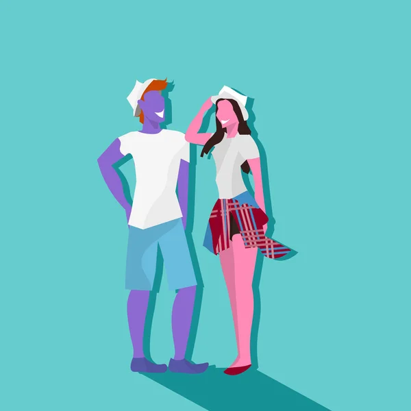 Paar Mann Frau zusammen stehend Zeichentrickfigur Urlaub Konzept männlich weiblich Silhouetten flach volle Länge — Stockvektor