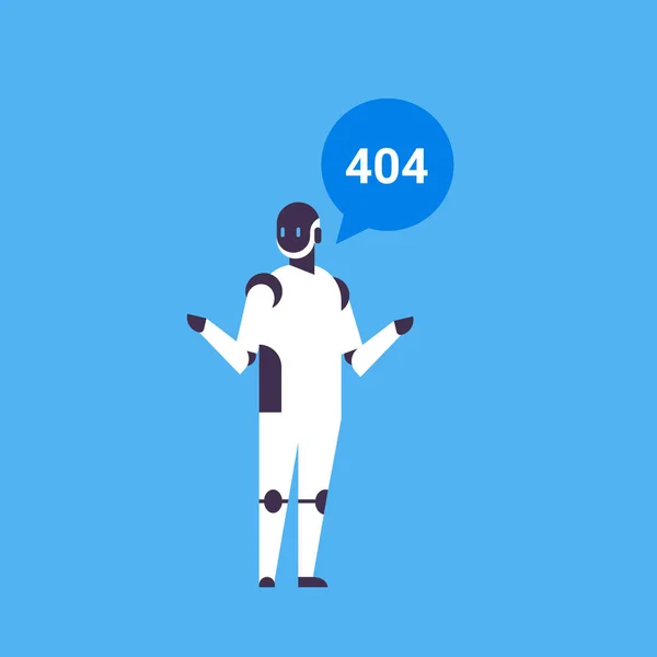 现代机器人错误404消息聊天气泡 bot 帮助器概念人工智能蓝色背景扁平全长 — 图库矢量图片