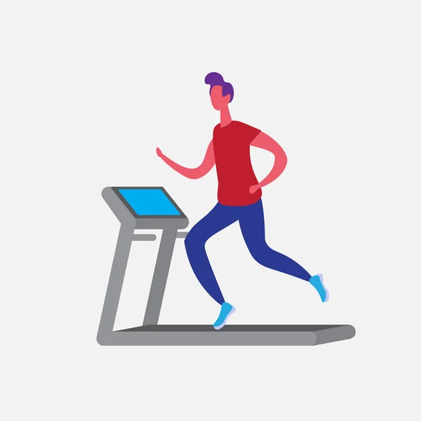 Hombre corriendo cinta de correr personaje de dibujos animados deporte actividades masculinas aislado mantener en forma estilo de vida saludable motivación concepto de longitud completa plana — Vector de stock