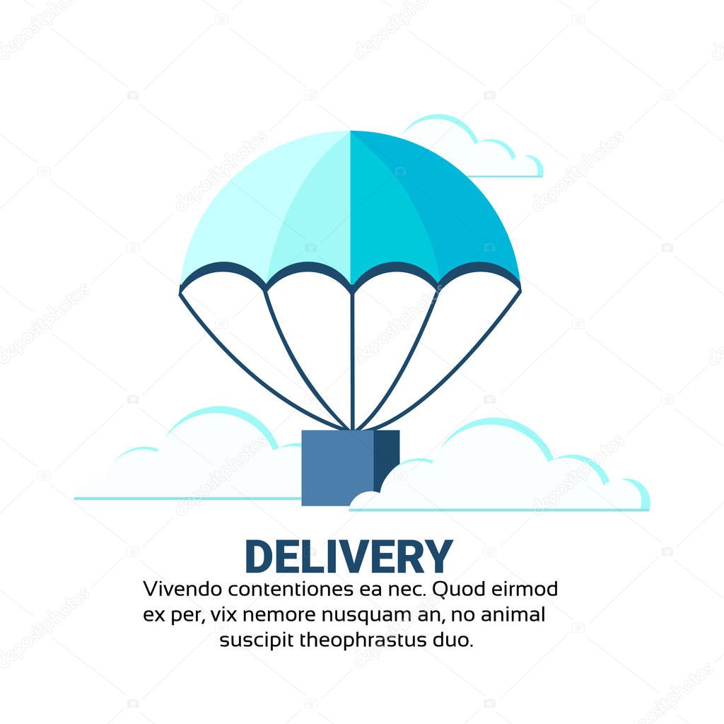 Package flying parachutes fast parcel delivery service concept international shipping isolated copy space