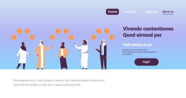 Arapça iş insanlar araştırma bitcoin kripto para birimi kavramı Arap adam kadın karikatür karakter tam kopyaya alan yatay
