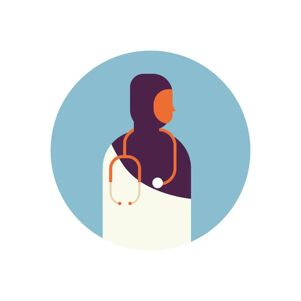 Arabische vrouw arts stethoscoop gezondheidszorg concept profiel pictogram Arabische vrouwelijke avatar portret plat — Stockvector