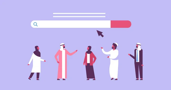 Arabique personnes sur la recherche en ligne navigation internet concept web site WWW bar graphique plat horizontal — Image vectorielle