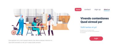 Grup Arap kadın doktor stetoskop hastane iletişim çeşitli Arapça tıbbi işçi tam uzunlukta kopya alanı yatay banner düz