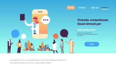 Arapça doktor sohbet kabarcık mobil uygulama tıbbi online konsültasyon profil simgesi sağlık kavramı tam uzunlukta yatay kopya alanı düz