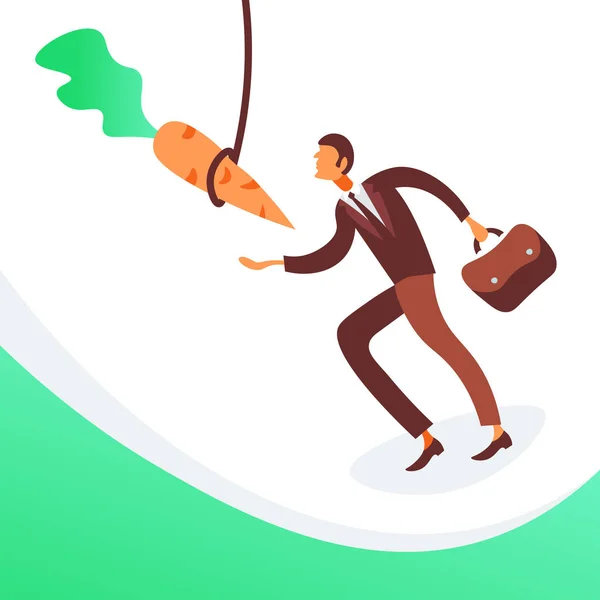 Geschäftsmann läuft hängende Karotte Geschäft Motivation Ziel Konzept flache Mann Cartoon-Figur volle Länge — Stockvektor