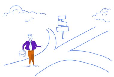karışık iş adamı ayakta yol işaret tabela ok kroki doodle yatay yönde yol seçmek