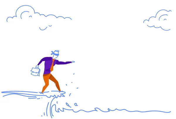 Podnikatel slepý stojící okraj útesu propast propasti krize riziko koncept skica doodle — Stockový vektor