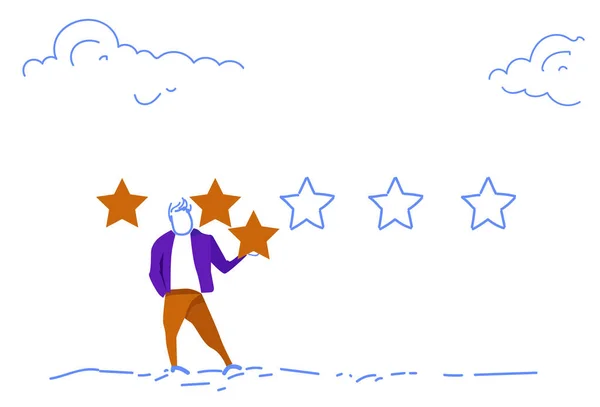 Três estrelas de classificação empresário dando feedback conceito esboço horizontal doodle —  Vetores de Stock