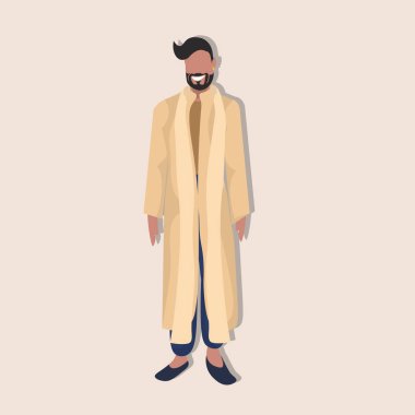 Hintli adam ulusal giyim erkek çizgi film karakteri tam uzunlukta düz ayakta