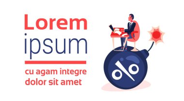 İşadamı yer son tarih yüzde bomba kredi borç ekonomi kriz riski kavramı çizgi film karakteri yatay kopya alanı düz çalışma