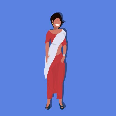 Hintli kadın bindi ayakta Ulusal giyim kadın karikatür karakter tam uzunlukta düz