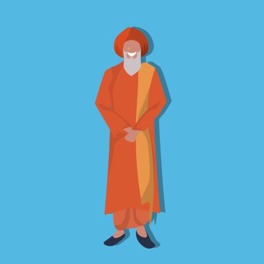 Ulusal giyim erkek guru çizgi film karakteri tam uzunlukta düz duran yaşlı Hintli
