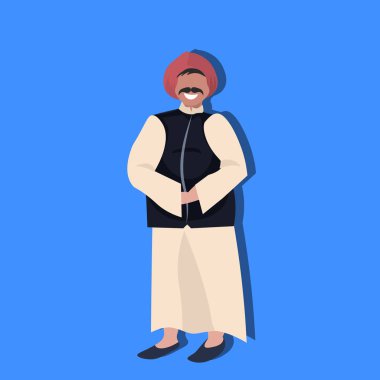 Hintli adam ulusal giyim erkek çizgi film karakteri tam uzunlukta düz ayakta