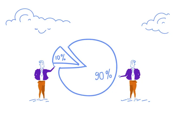 Dos hombres de negocios pastel diagrama conseguir desigualdad acciones hombres de negocios competencia éxito concepto finanzas análisis por ciento índices horizontal bosquejo garabato — Vector de stock